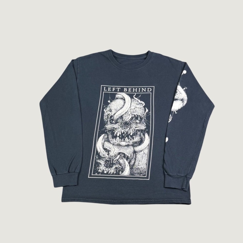 Left Behind Band Long Sleeve Graphic Shirt Skull Serpent Black Metalcore Small